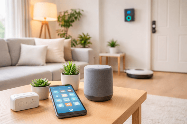 Simple smart home devices for beginners in a modern living room
