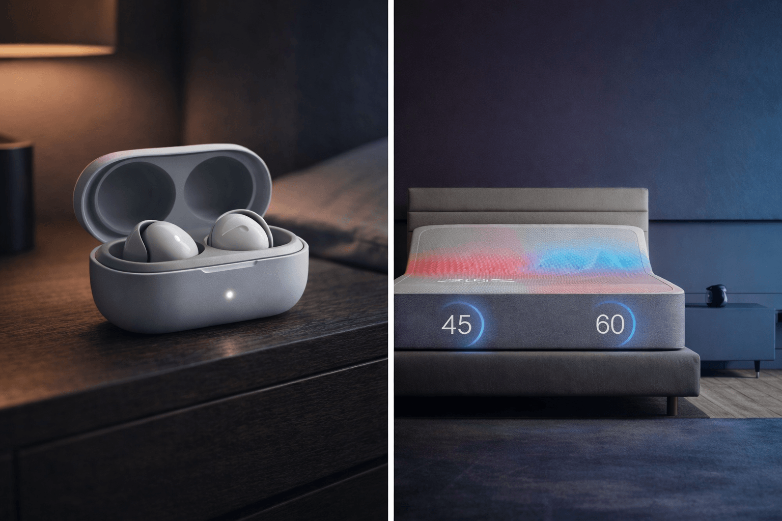 Best Sleep Tech CES 2026 featuring smart sleep earbuds and a temperature-controlled smart bed