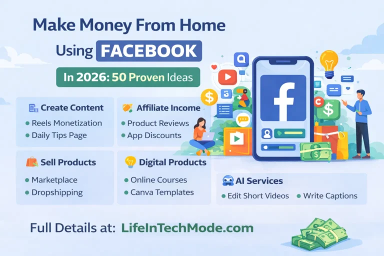 Make Money From Home Using Facebook strategies and ideas chart.