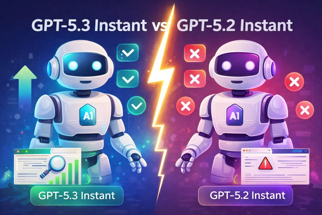 GPT-5.3 Instant vs GPT-5.2 AI model comparison showing improvements in ChatGPT responses
