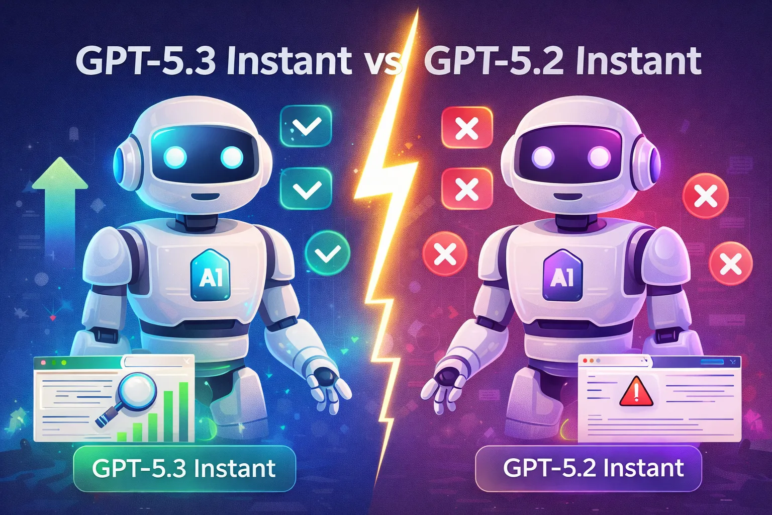 GPT-5.3 Instant vs GPT-5.2 AI model comparison showing improvements in ChatGPT responses